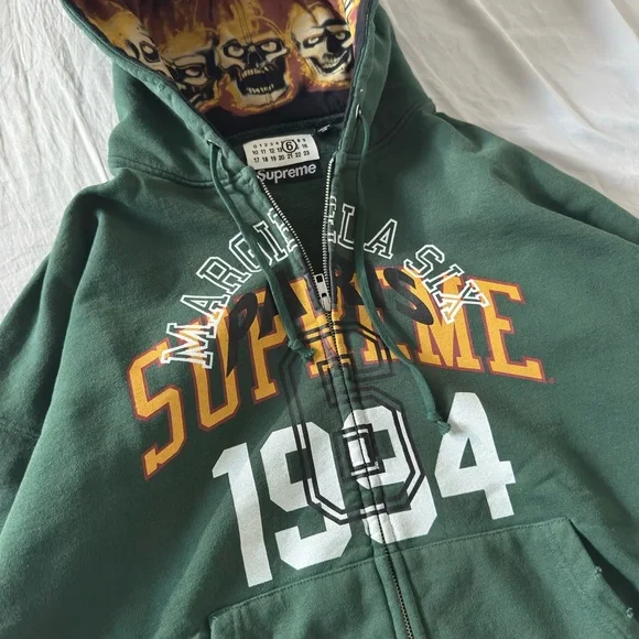 Supreme X Maison Margiela MM6 Zip Up Hoodie Skull Green - Picture 2 of 9
